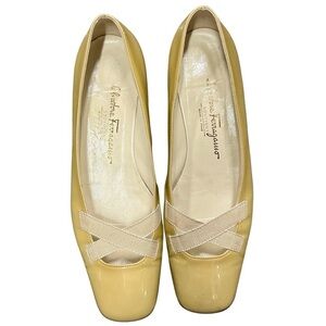 Salvatore Ferragamo Patent Leather Block Heel Pumps – Yellow (Made in Italy)